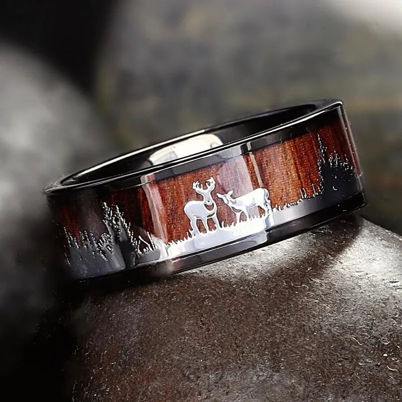 Fashion 8mm Silver Color Men Stainless Steel Rings, Pink Rose Abalone Shell Meteorite Inlay Rings for Men Women, Wedding Jewelry
