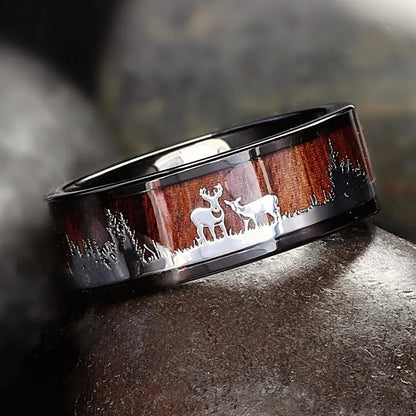 Fashion 8mm Silver Color Men Stainless Steel Rings, Pink Rose Abalone Shell Meteorite Inlay Rings for Men Women, Wedding Jewelry