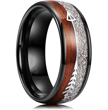 Fashion 8mm Silver Color Men Stainless Steel Rings, Pink Rose Abalone Shell Meteorite Inlay Rings for Men Women, Wedding Jewelry
