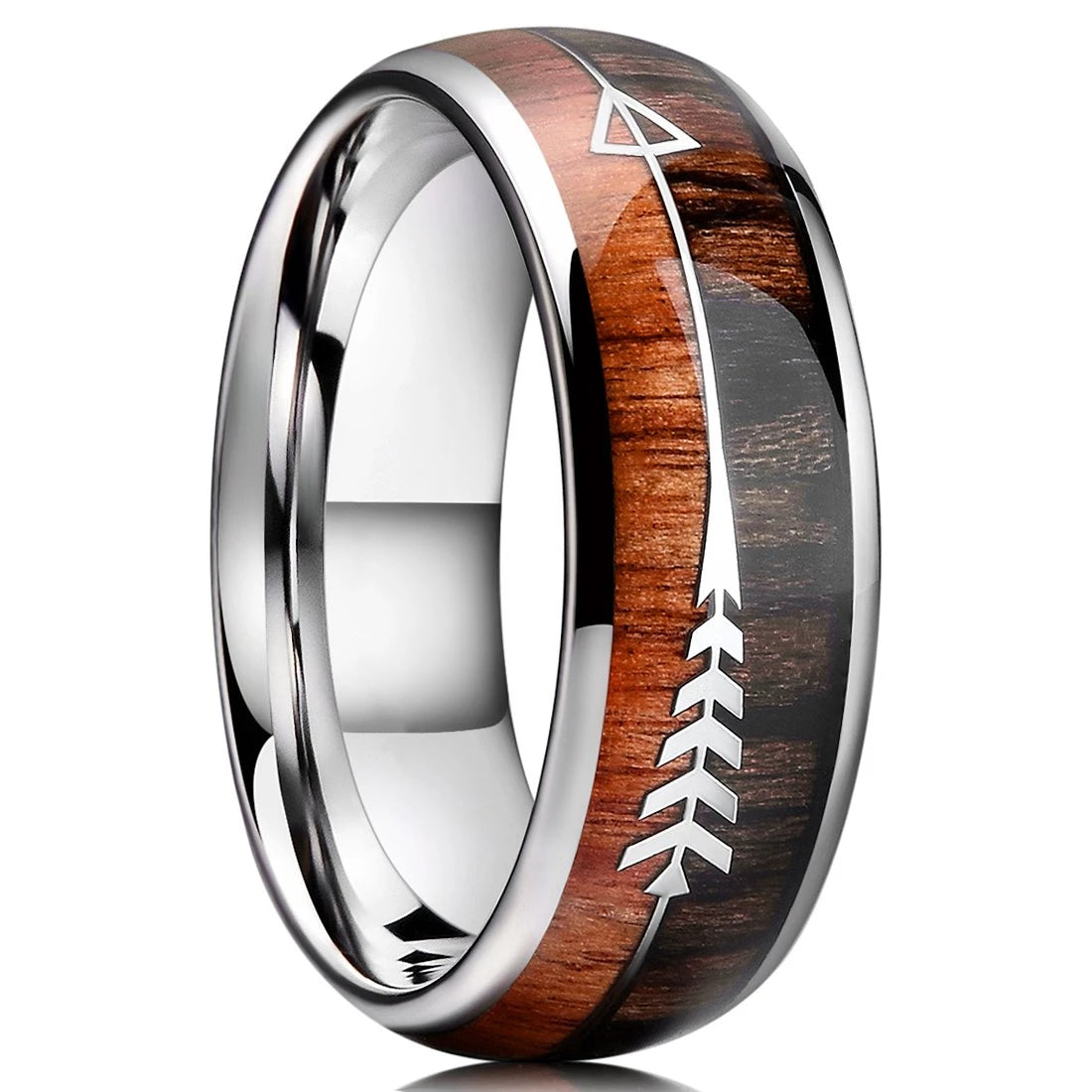 Fashion 8mm Silver Color Men Stainless Steel Rings, Pink Rose Abalone Shell Meteorite Inlay Rings for Men Women, Wedding Jewelry