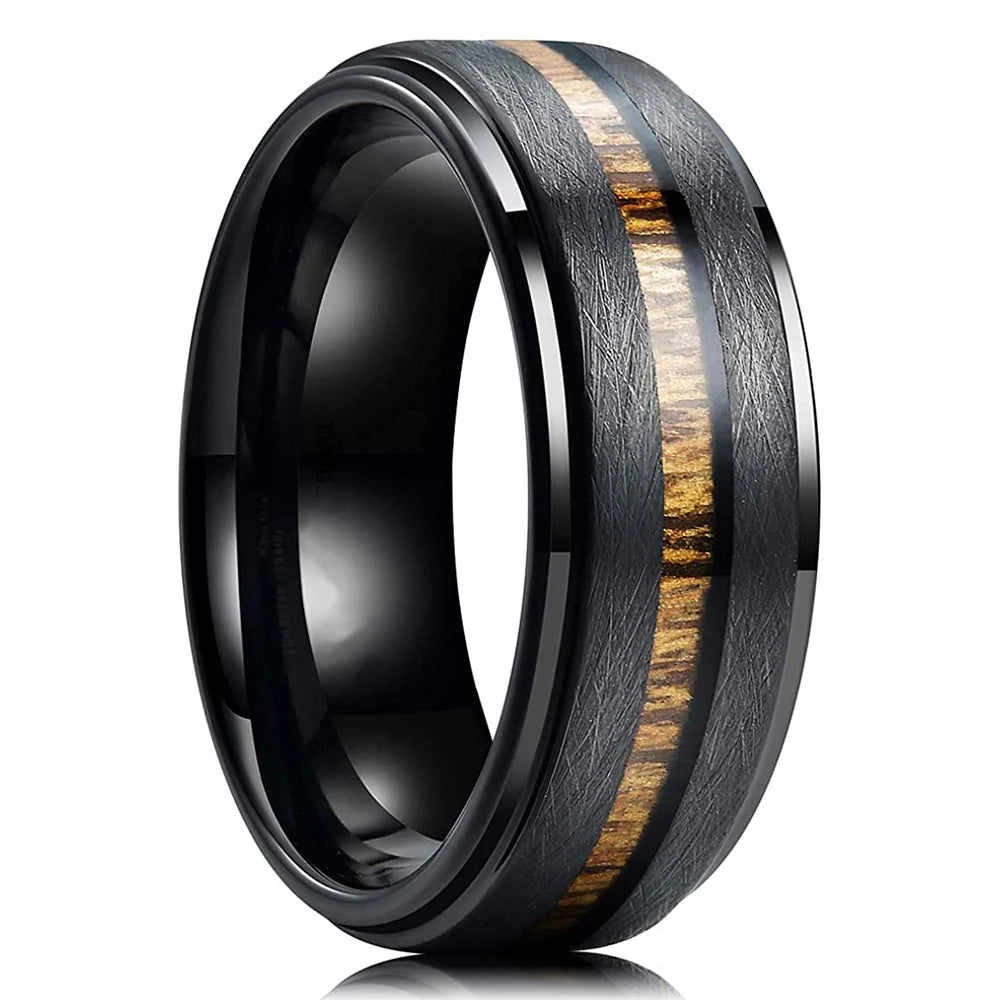 Fashion 8mm Silver Color Men Stainless Steel Rings, Pink Rose Abalone Shell Meteorite Inlay Rings for Men Women, Wedding Jewelry