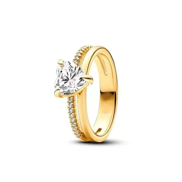 New 925 Silver Rings 18K Gold Plated Water Drop Shaped Square Heart Zircon Ring For Women Original Silver 925 Ring Jewelry Gift