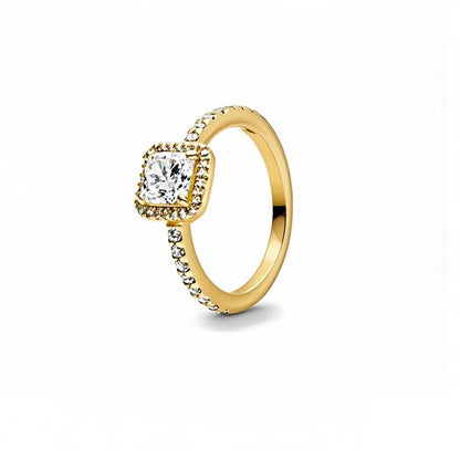 New 925 Silver Rings 18K Gold Plated Water Drop Shaped Square Heart Zircon Ring For Women Original Silver 925 Ring Jewelry Gift