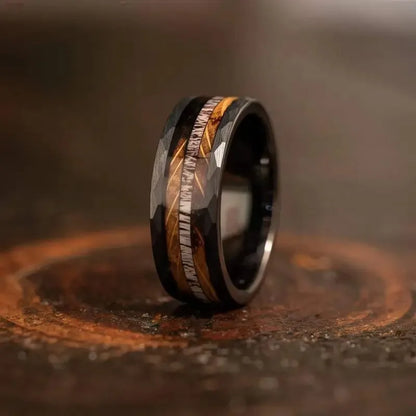 Fashion 8mm Silver Color Men Stainless Steel Rings, Pink Rose Abalone Shell Meteorite Inlay Rings for Men Women, Wedding Jewelry