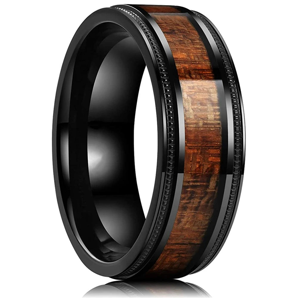 Fashion 8mm Silver Color Men Stainless Steel Rings, Pink Rose Abalone Shell Meteorite Inlay Rings for Men Women, Wedding Jewelry