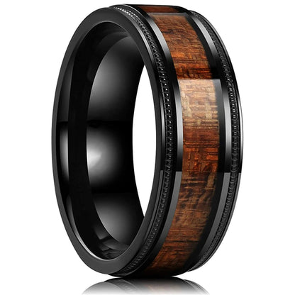 Fashion 8mm Silver Color Men Stainless Steel Rings, Pink Rose Abalone Shell Meteorite Inlay Rings for Men Women, Wedding Jewelry