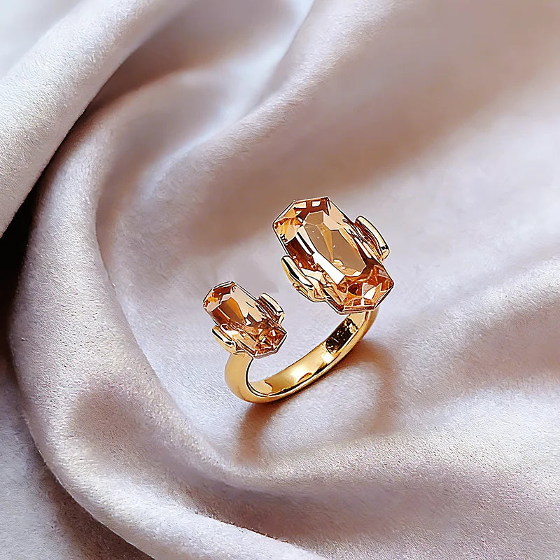 Champagne Crystal Gold Color Rings 2026 New Design Fashion Jewelry Trendy Women's Finger Accessory Wedding Ring for Index Finger