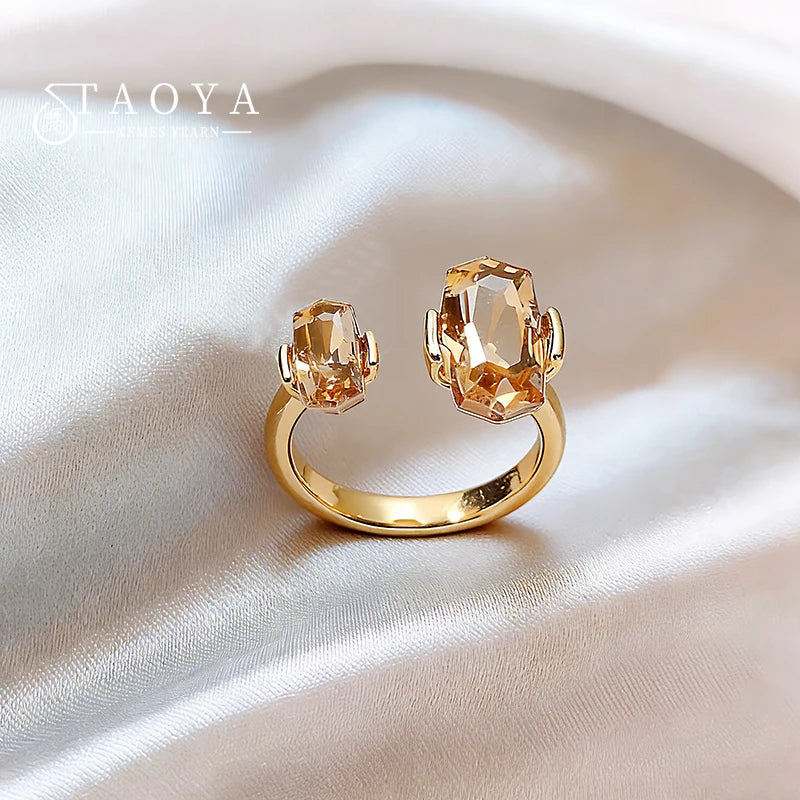 Champagne Crystal Gold Color Rings 2026 New Design Fashion Jewelry Trendy Women's Finger Accessory Wedding Ring for Index Finger