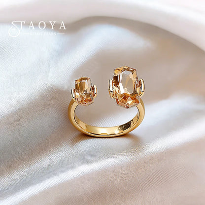 Champagne Crystal Gold Color Rings 2026 New Design Fashion Jewelry Trendy Women's Finger Accessory Wedding Ring for Index Finger