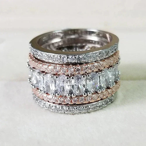 Huitan Noble Elegant Wide Rings for Women Chic Bright Fashion Dazzling Cubic Zirconia Accessories Charms Delicate Party Jewelry