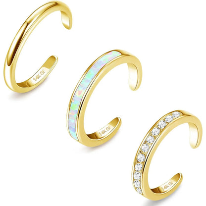 Bobisty 14K Gold Plated Toe Rings for Women Adjustable Toe Ring Cute Opal Flower Toe Rings Open Band Beach Summer Foot Jewelry