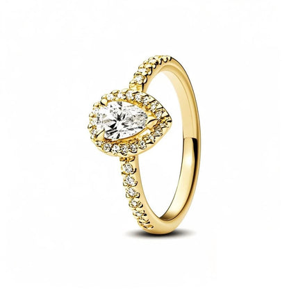 New 925 Silver Rings 18K Gold Plated Water Drop Shaped Square Heart Zircon Ring For Women Original Silver 925 Ring Jewelry Gift