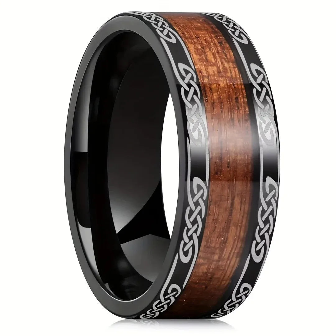 Fashion 8mm Silver Color Men Stainless Steel Rings, Pink Rose Abalone Shell Meteorite Inlay Rings for Men Women, Wedding Jewelry