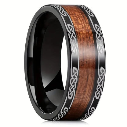 Fashion 8mm Silver Color Men Stainless Steel Rings, Pink Rose Abalone Shell Meteorite Inlay Rings for Men Women, Wedding Jewelry