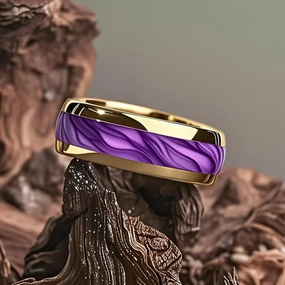 Fashion 8mm Silver Color Men Stainless Steel Rings, Pink Rose Abalone Shell Meteorite Inlay Rings for Men Women, Wedding Jewelry
